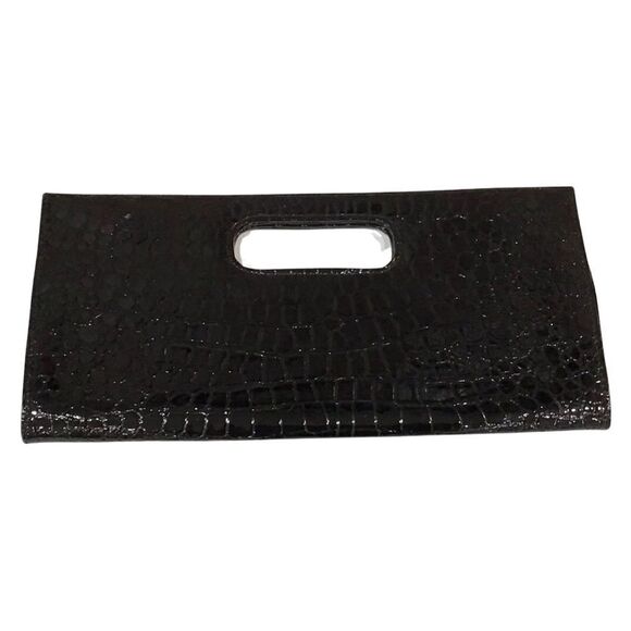 Black Clutch, Faux Croc Patent - Picture 1 of 6